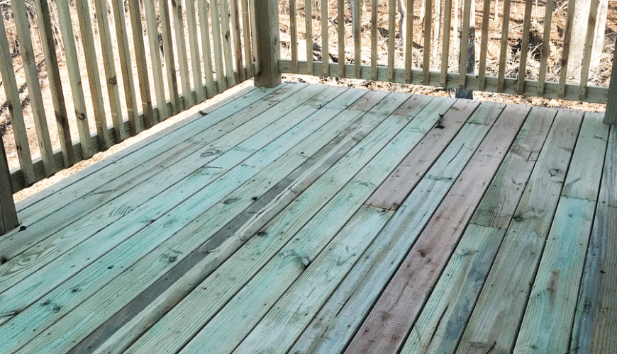 A wooden deck with no one in it.